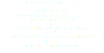 Producciones y Diseños Lenyt, S.A. de C.V. OFICINAS CORPORATIVAS: Guillermo González Camarena 900 B Interior 301, Santa Fé Alc. Alvaro Obregón, CDMX C.P. 01210 BODEGA: Magnolias 136 d-200, Col. IMMEX; Tultitlán, Edo. de México TALLER: Carretera México Toluca-La Marquesa s/n, Ocoyoacac, Estado de México TELEFONO: Tel: 55-5160 0970: proyectos@lenyt.com.mx